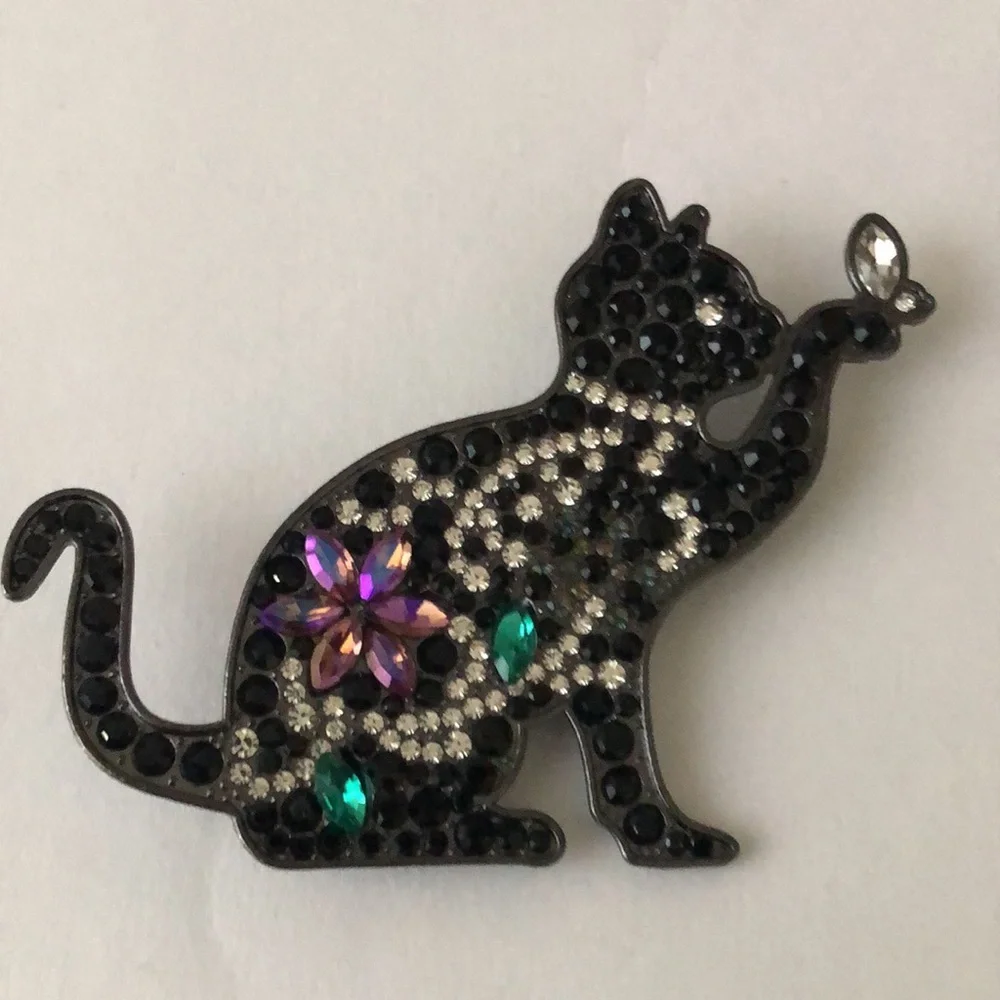 Rhinestone Cat Brooch - Picture 5 of 5
